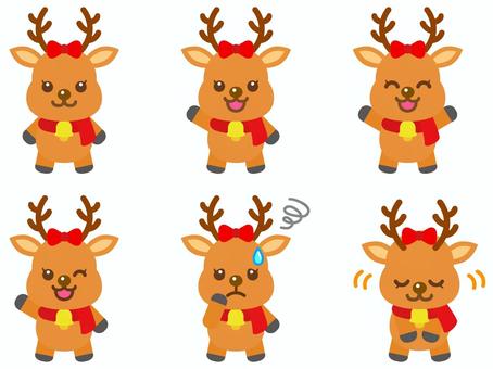 かわいいトナカイのイラスト素材セット4 	かわいいトナカイのイラスト素材セット4 トナカイ,動物,笑顔,角,クリスマス,生き物,可愛い,簡単,デフォルメ,シンプルのイラスト素材