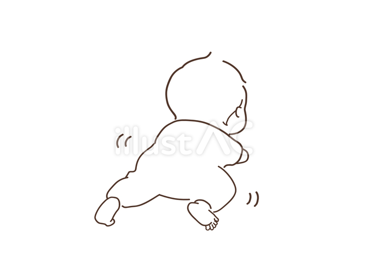 ずりばいをする赤ちゃんの線画イラスト 子供,人物,かわいいのイラスト素材