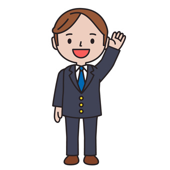 手を挙げる人 手を挙げる人 案内,手を挙げる,はい,返事,挨拶,笑顔,男性,スーツ,ビジネス,会社員のイラスト素材