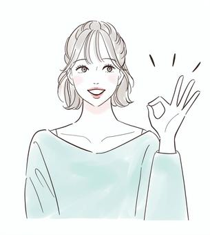 笑顔でオッケーサインをする女性 人物,女性,ok,大丈夫,承諾,わかった,了解,笑顔,綺麗,若いのイラスト素材