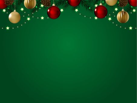 緑地と上部オーナメントのクリスマス背景 クリスマス,背景,フレーム,枠,カード,デザイン,緑,グリーン,赤,レッドのイラスト素材