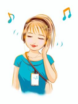 Girl in blue clothes listening to music on headphones, JPG and PNG Girl in blue clothes listening to music on headphones, musics, pleasant, headphones, JPG and PNG