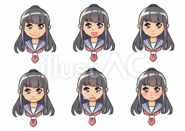 女の子の表情セット 女の子,中学生,高校生のイラスト素材