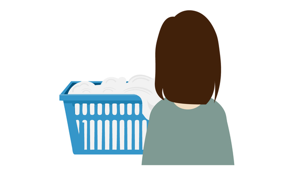 洗濯物を見つめる女性 洗濯物,洗濯,家事,干す,女性,人物,後ろ姿のイラスト素材