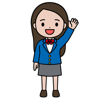 手を挙げる人 手を挙げる,挙手,サイン,自信,積極性,参加意欲,表明,女子高生,制服,高校のイラスト素材