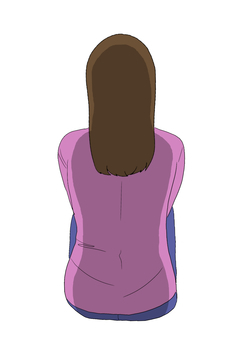 Illustration, sit, rear view, female, 