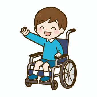 車いすに乗る笑顔の男の子 車椅子,子供,男の子,笑顔,病院,かわいいのイラスト素材