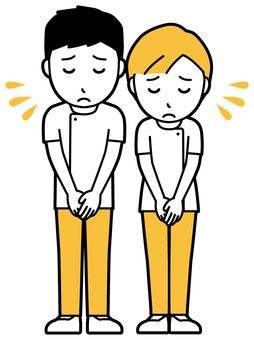  理学療法士の男女(黄)-002-全身 おじぎ,理学療法士,男女,医療,病院,クリニック,整体師,柔道整復師,鍼灸師,人物のイラスト素材