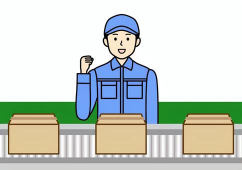 仕分け・物流倉庫で働く作業員の男性 ダンボール,コンベア,ローラー,物流,仕事,仕分け,作業,流れる,運ぶ,軽作業のイラスト素材
