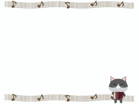 アコーディオンとはちわれ猫（フレーム） アコーディオン,猫,はちわれ,動物,かわいい,楽器,フレームのイラスト素材