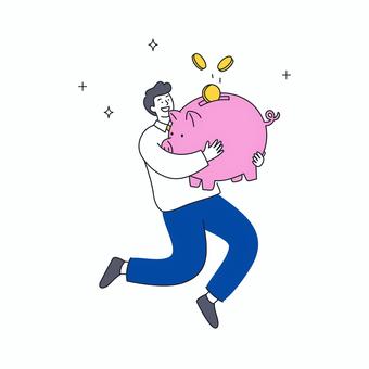 大きな貯金箱を抱えてジャンプする男性 人物,男性,貯金,節約,お金,貯金箱,ビジネス,資産,投資,成功のイラスト素材