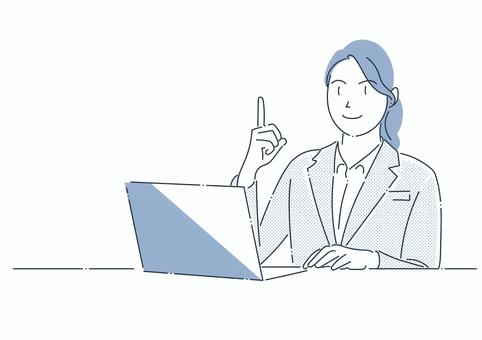 Business woman operating a personal computer, female, japanese, asian, JPG, PNG and EPS