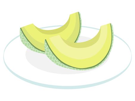カットしたマスクメロン メロン,マスクメロン,果物,カット,皿,網目,瓜科,甘い,断面,ジューシーのイラスト素材