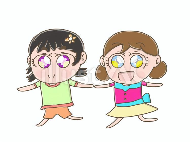仲良く歩く女の子たち 女の子,少女,小学生のイラスト素材