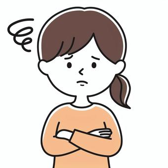 腕組2 上半身 女性_顔白-影 ONW 女性,レディ,呆れる,困る,やれやれ,腕組,怒る,叱る,うーん,もどかしいのイラスト素材