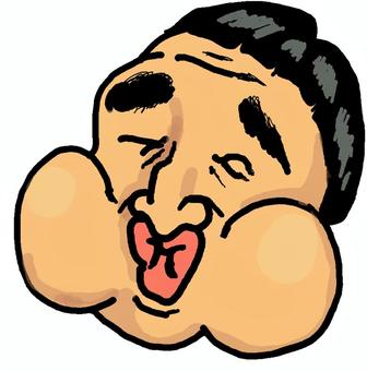 ほっぺ膨らんだ変顔 顔,変顔,肌色,シュール,手描き,男のイラスト素材