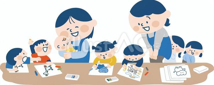 お絵描きする子どもたち＿若干横長 お絵描き,室内遊び,塗り絵のイラスト素材
