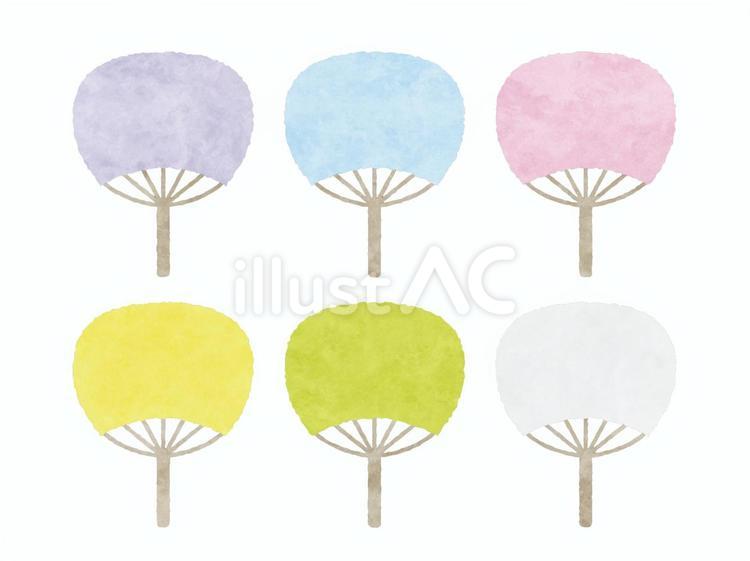 手描き風のシンプルな無地のうちわセット うちわ,セット,手描きのイラスト素材