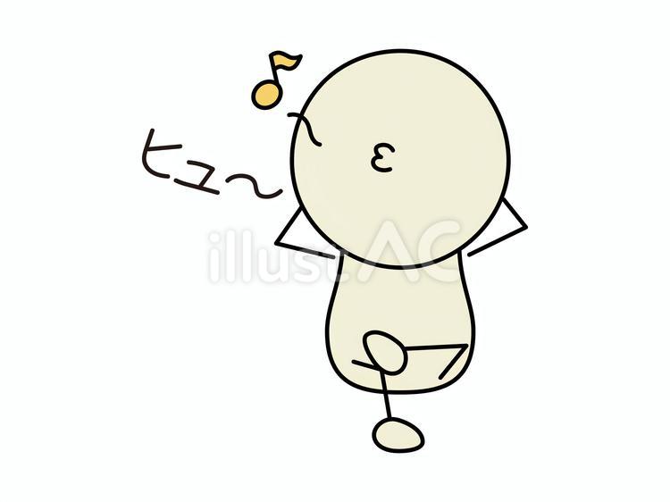 ヒュ～と口笛を吹く棒人間　白 棒人間,顔文字,絵文字のイラスト素材