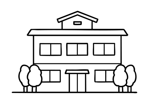 老人ホーム・介護施設の建物(白黒) 老人ホーム,建物,老人保健施設,福祉作業所,福祉施設,小規模,ショートステイ,デイケア,通所介護,デイサービスのイラスト素材