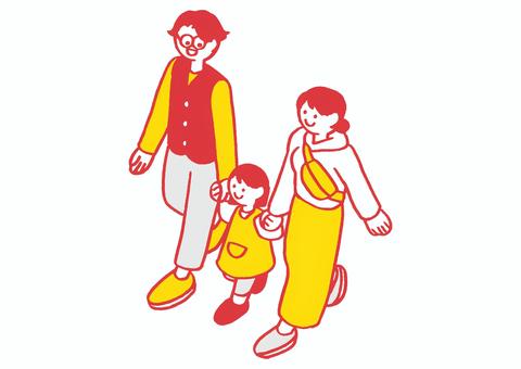 Father and mother walking holding infant's hand, , JPG, PNG and EPS