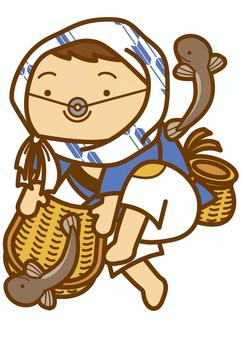 どじょうすくい-4c どじょうすくい,安来節,踊り,島根,どじょう,ほっかむり,ざる,カゴ,びく,はっぴのイラスト素材