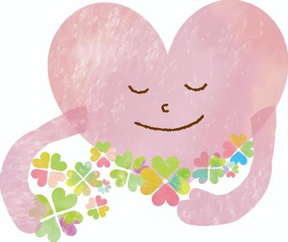 幸せを集めるハート ハート,四つ葉,クローバー,お母さん,女性,ピンク,水彩,幸せ,微笑む,笑うのイラスト素材