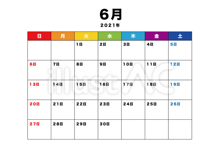 カレンダー　6月　シンプル カレンダー,6月,卓上カレンダーのイラスト素材