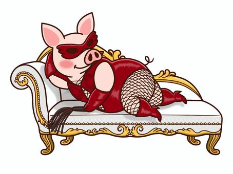 ソファに横たわるブタの女王様 ソファに横たわるブタの女王様 ブタ,ソファ,横たわる,鞭,網タイツ,面白いのイラスト素材