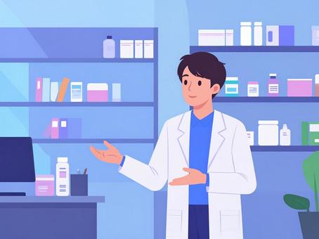 説明をする薬剤師の男性のイラスト