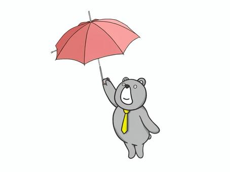 夏の熱中症対策で日傘をさす熊（くま） 傘,開く,クマ,動物,熊,夏,日陰,暑さ対策,日傘,熱中症対策のイラスト素材