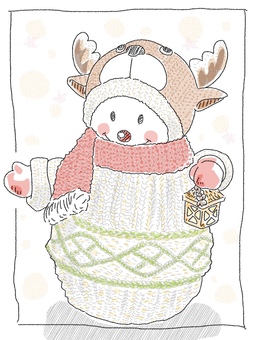 着ぐるみのスノーマン　色付き 着ぐるみ,スノーマン,雪だるま,ランタン,マフラー,冬,クリスマスのイラスト素材