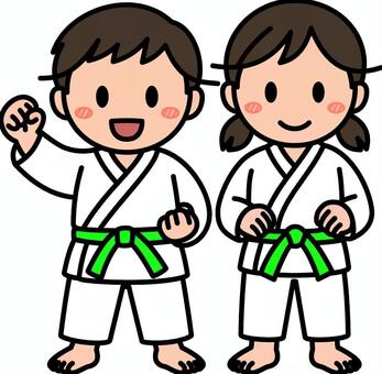 緑帯の柔道・空手の子供たちです。 柔道,空手,シンプル,道着,武道,格闘技,道場,スポーツ,日本,文化のイラスト素材