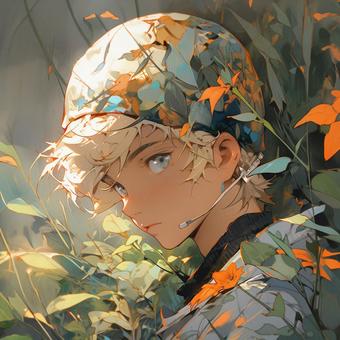 A young man hiding in the forest, , JPG