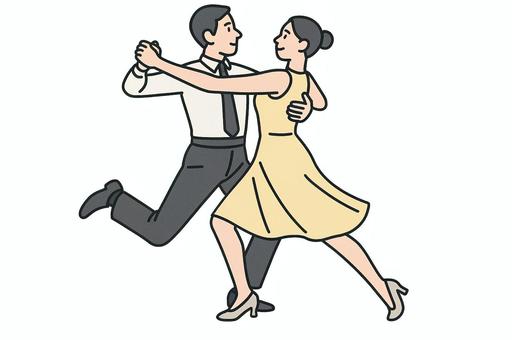 軽やかなクイックステップ 社交ダンス,クイックステップ,軽快,ステップ,ジャンプ,ダンス,カップル,ボールルーム,競技,スイング系のイラスト素材