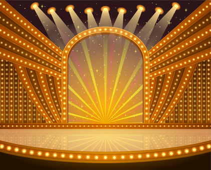 #3491きらびやかなショーステージ ステージ,ショーステージ,お笑いステージ,舞台背景,ライトステージ,スポットライト,照明,豪華,ゴージャス,キラキラのイラスト素材