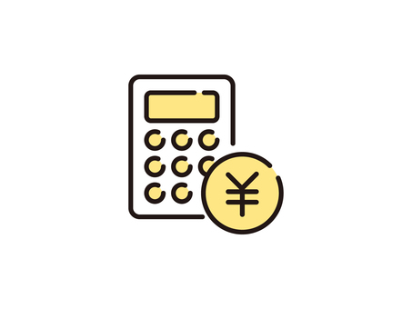 お金と電卓のシンプルイラスト お金,小銭,硬貨,電卓,家計,マネー,コイン,現金,ファイナンス,会計のイラスト素材