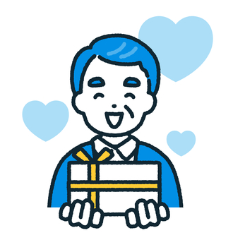 笑顔のシニア男性とプレゼント 父の日,敬老の日,6月,夏,青,初夏,父,お年寄り,老人,高齢者のイラスト素材