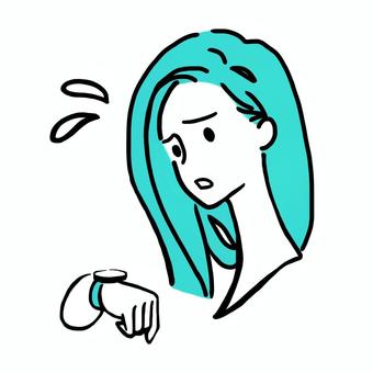 時計を見て焦るシンプル人　 焦る,遅刻,時計,遅れる,困る,慌てる,女性,美人,綺麗,若いのイラスト素材