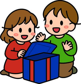 ネイビーの箱を開ける子供たちです。 ネイビーの箱を開ける子供たちです。 プレゼント,シンプル,ギフト,喜ぶ,受け取り,サプライズ,笑顔,贈り物,手渡し,お祝いのイラスト素材