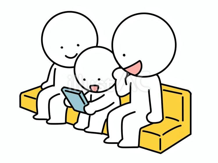 モバイルを見ている棒人間の家族 棒人間,家族,ファミリーのイラスト素材