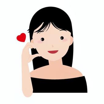 ボルハトゥ 頬ハート 韓国,外国,アジア圏,ボルハトゥ,顔,黒髪,肩出し,頬,ハート,笑顔のイラスト素材