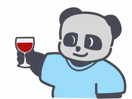 ワイングラスを持つパンダさん パンダ,ワイン,グラス,乾杯,半袖,夏のイラスト素材