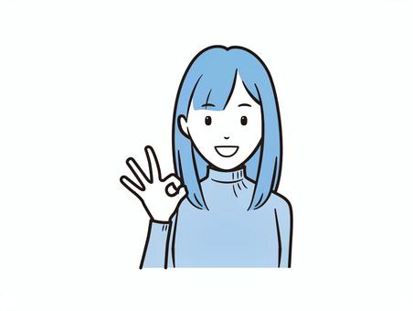 OKサインをする笑顔のニット女性 女性,ニット,セーター,okサイン,okポーズ,ok,笑顔,可愛い,オッケー,前向きのイラスト素材