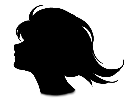 Profile silhouette of a person with fluttering hair, profile, monochrome, illustration, JPG and PNG