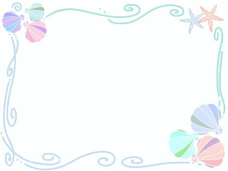 貝殻2 貝,貝殻,二枚貝,カラフル,複数,波,渦,ヒトデ,星型,フレームのイラスト素材