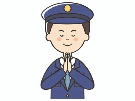 合掌する男性警察官 願い事,お願い,祈る,祈願,警察官,お祈り,参拝,神社参拝,お参り,合掌のイラスト素材
