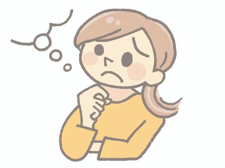 上を向いて思い悩む女の人 上を向いて思い悩む女の人 悩み,思う,考える,女性,腕組み,頬杖,心配事,困る,手描き,かわいいのイラスト素材
