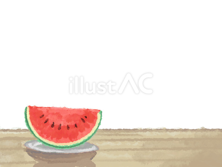 スイカのある縁側の風景壁紙 夏,水彩,スイカのイラスト素材