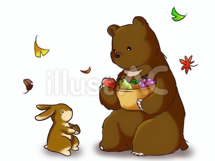 秋のイラスト（うさぎとくま） 秋,うさぎ,くまのイラスト素材
